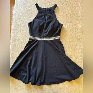 Emerald Sundae Black Halter Mini Dress with Silver Accents